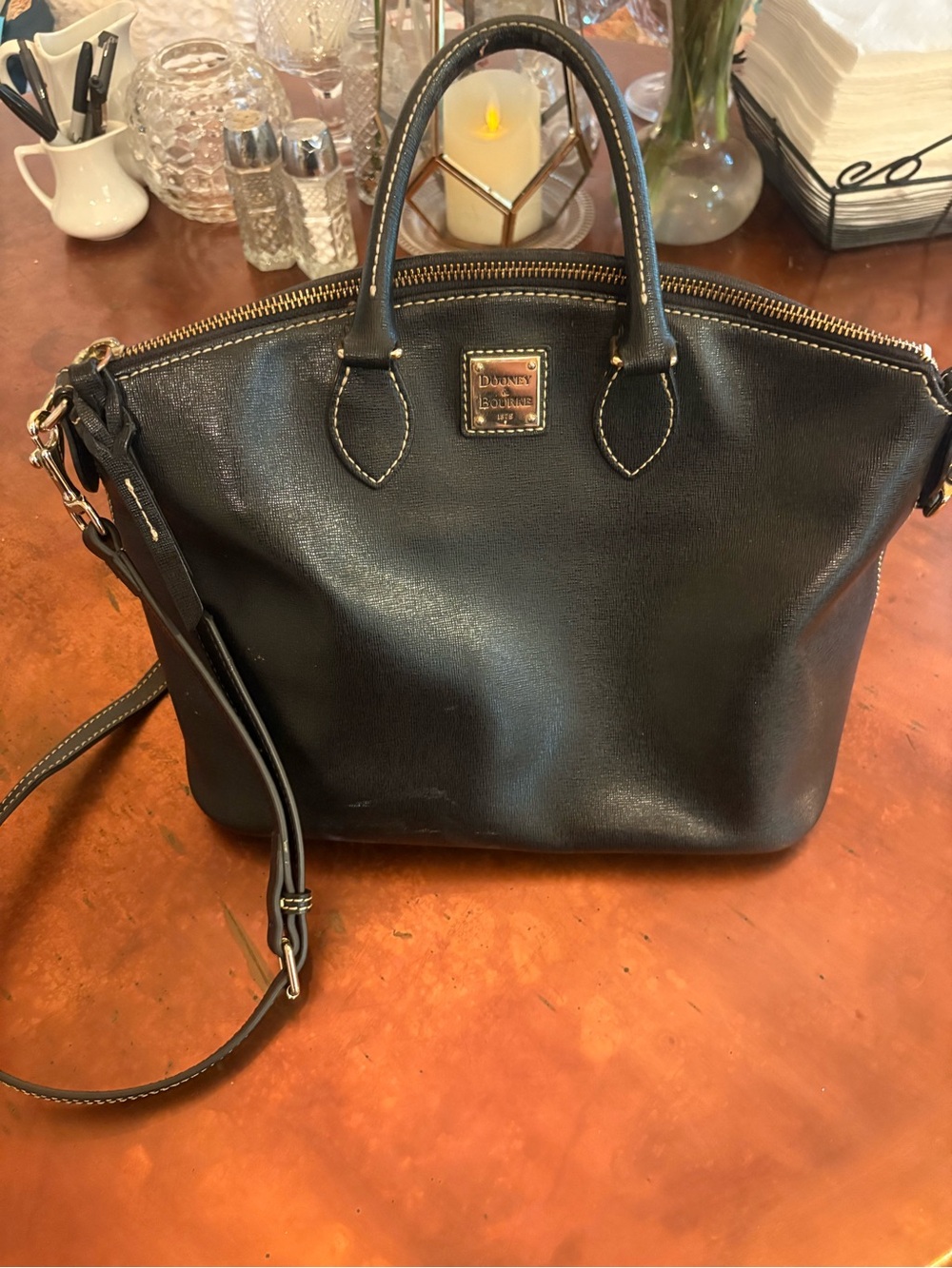 Dooney & Bourke Dillen Domed Black Leather Satchel